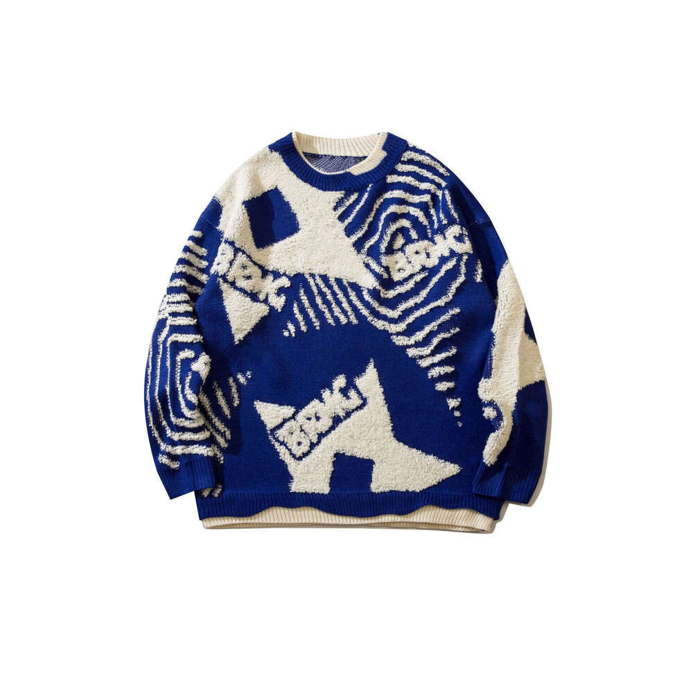 American New Jacquard Round Neck Trendy Brand Loose Men's Autumn/Winter Couple Knitted Sweater Casual Top
