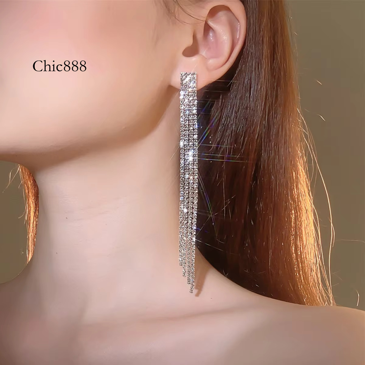 Fashion 12 Colors Crystal Dia Long Tassel Women Rhie Bridal Dangle Earrings for Party Wedding Jewelry