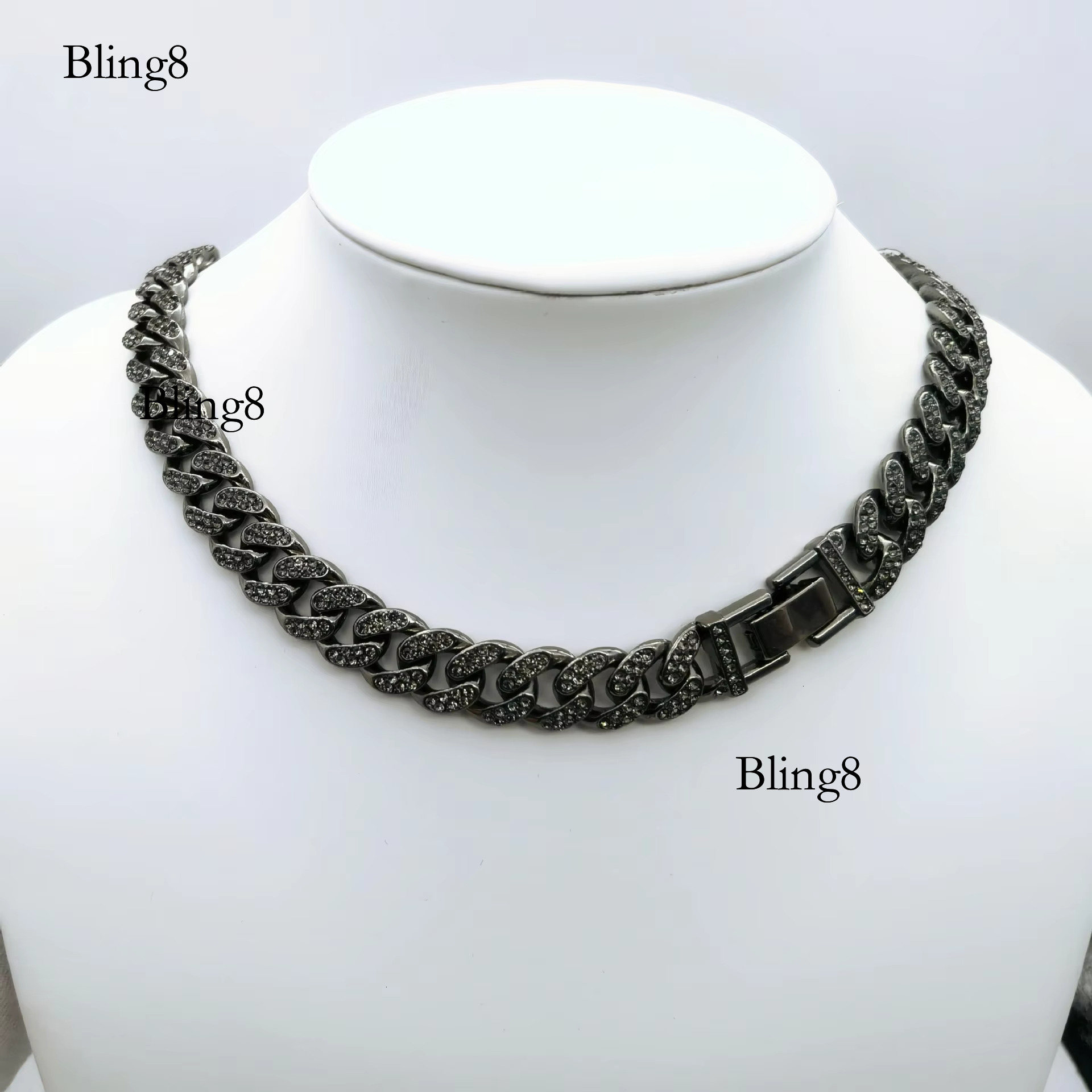 12mm Gun Black Color Full Miami Curb Cuban Chain CZ Bg Rapper Necklaces for Men Hip Hop Jewelry