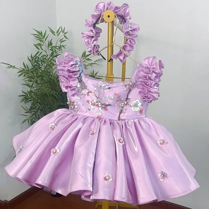 Baby Kids Princess Lace Satin Tulle Flower Girl Dress Children First Communion Dress Ball Gown Wedding Party Dress Birthday 250228