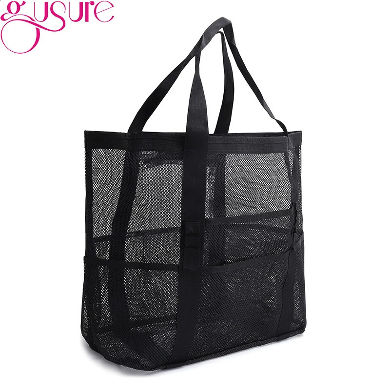 Gusure Large Capacity Mesh Shopping For Women Reusable Transparent Fashion Shoulder Bag Beach Bag Casual Travel Handbag 250305