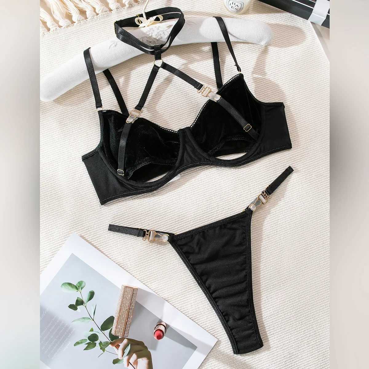 Sexy Pure Desire Style Fun Lingerie Set Women Elegant Solid Perspective Underwear Comfortable Exotic Apparel Suit Two-piece SetXJ250301