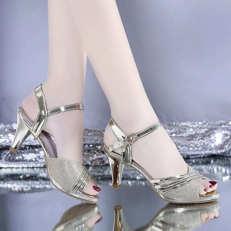 High Peep Toe Heeled Women Sandals Fashion Ladies Summer Shoes Heels 6cm Gold Sier