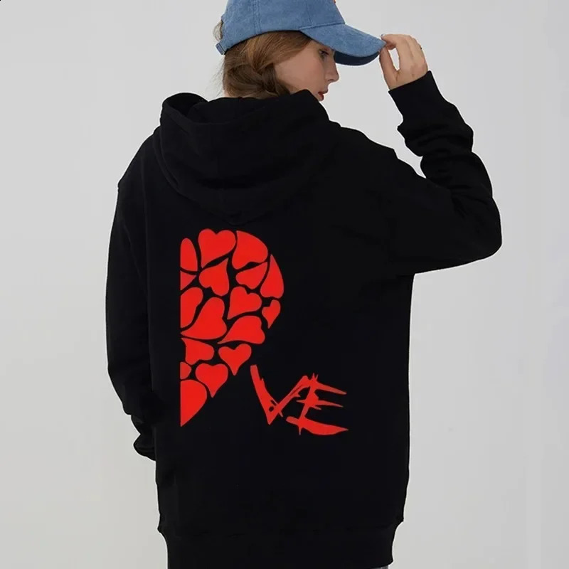 Love Heart Printed Couple Hoodies Set Womens Sportswear Couple Hoodie Casual Floral Valentines Day Gift 250228