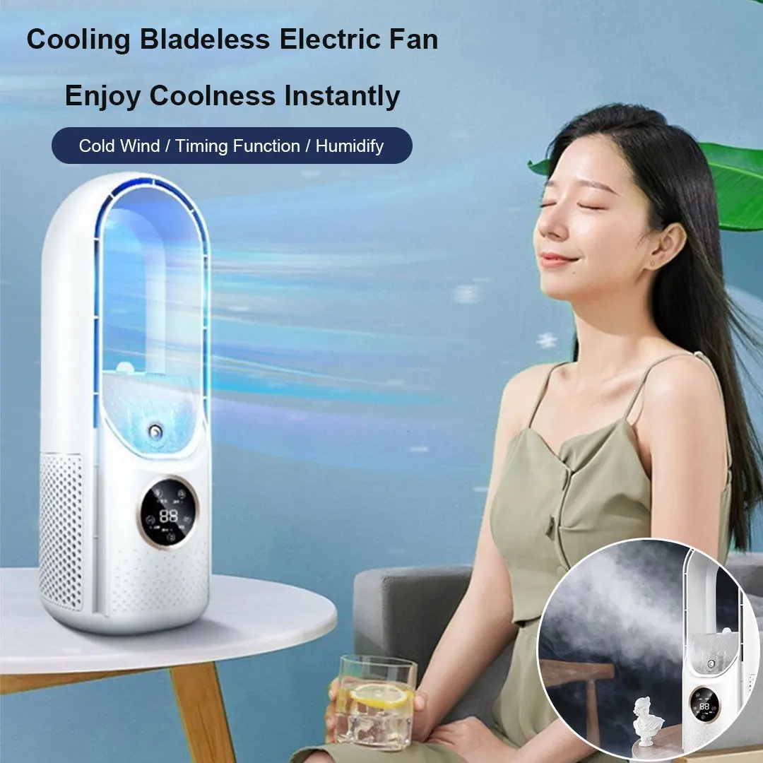 Silent air conditioning fan Portable Air cooler Fan LED Display Leafless Electric Fan 6h Timer USB charging Heater fan