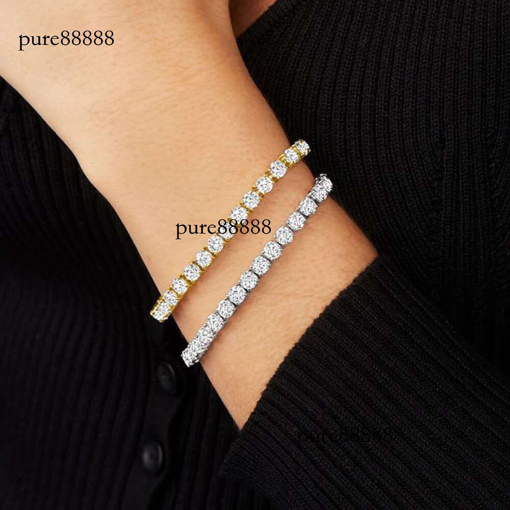 Dainty Full Moissanite Tennis Gold Plated Sterg Sier D Color Lab Created Dia Bracelet for Women Men