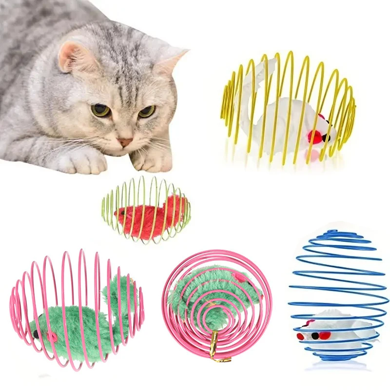 1Pc Funny Cat Toy Stretchable Kitten Springs Toys Interactive Rolling Cat Balls Pet Supplies Random Color