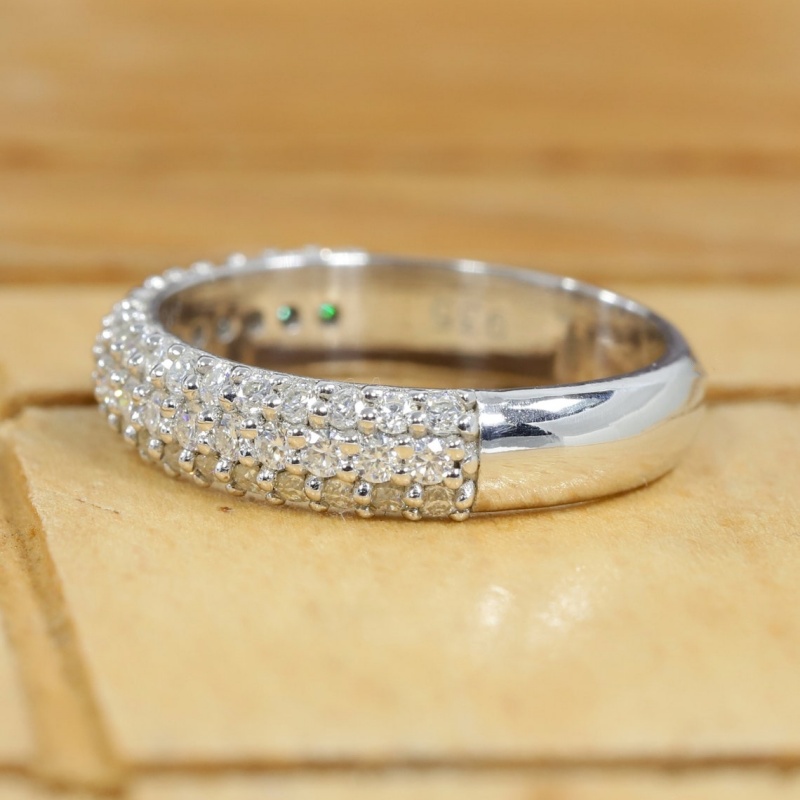 18K White Solid Gold 4mm women half micro pave eternity ring round cut lab diamond womens gold ring anniversary gift for wife in 950 platinum