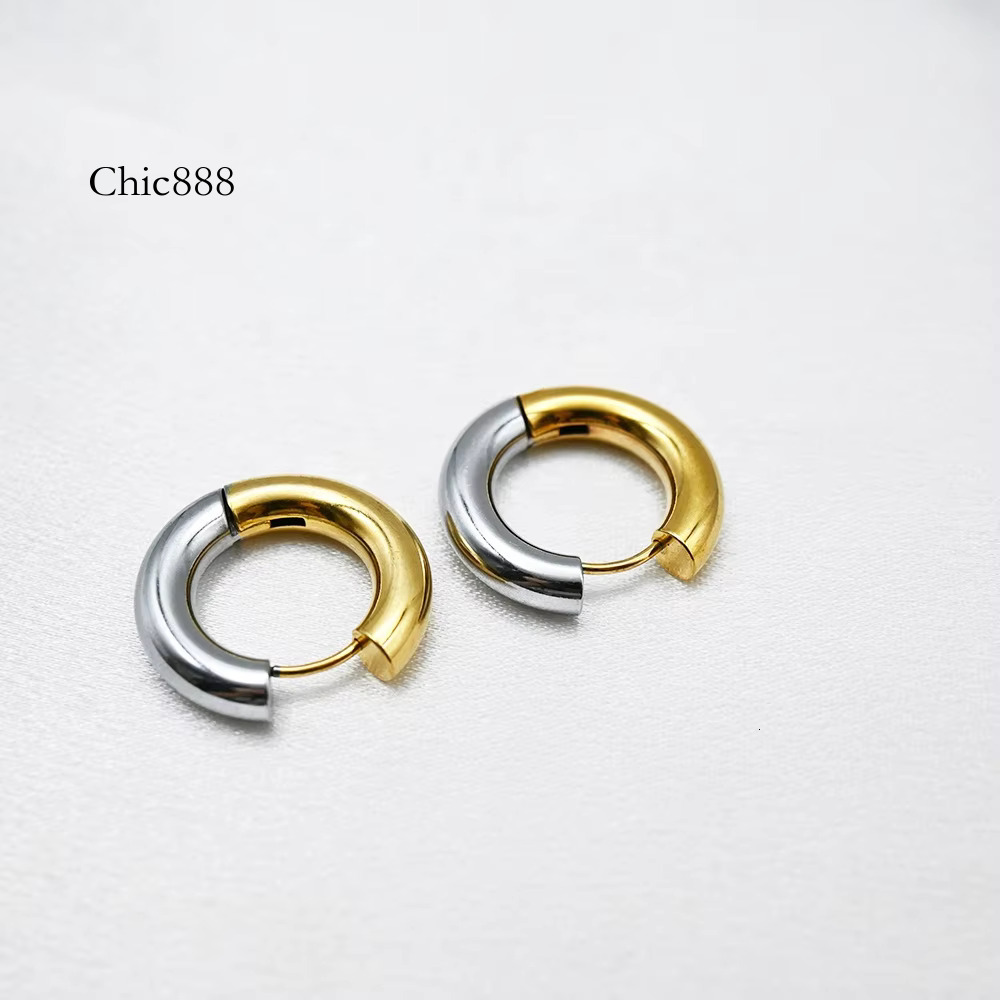 Simple Chunky Hoop Earring for Women Non Fade Minimalist Gold Plating Two Colors Stainless Steel Jewelry Earrings