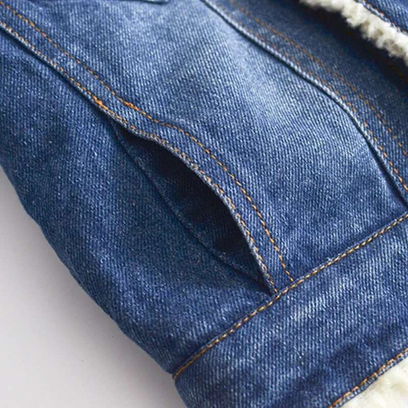 Ddmyshoesvip Jacket For Girls Boys Autumn Winter Plus Cashmere Thicken Jeans Coat Children Clothes Warm Fashion Baby Denim Jackets Y