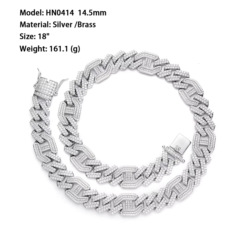 Popular Classic Hip Hop Jewelry 14.5mm Iec Out VVS Moissanite 925 Sterling Silver Miami Cuban Link Necklace for Men
