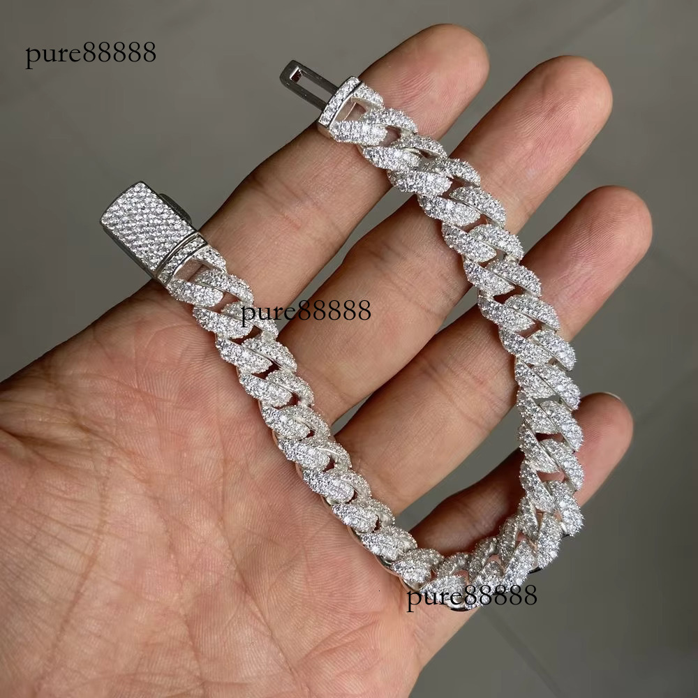Factory Supply 8mm Discount Price Sterg Sier Iced Out Moissanite Cuban Chain Bracelets for Unisex