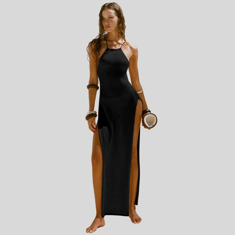 New European and American sexy double-sided high-split suspender beautiful back knitted dress beach vacation dress