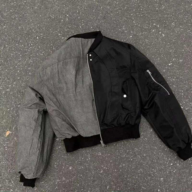 Y2k Reversible Jacket American New Bomber Double Sided High Street Warm Coat Vintage Gothic Oversized Men Women Baseball Uniform