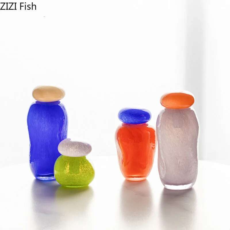 Creative Colorful Glass Vase Desk Decoration Wers Arrangement Artificial Wer Decorative Vases Room Aesthetic Decor