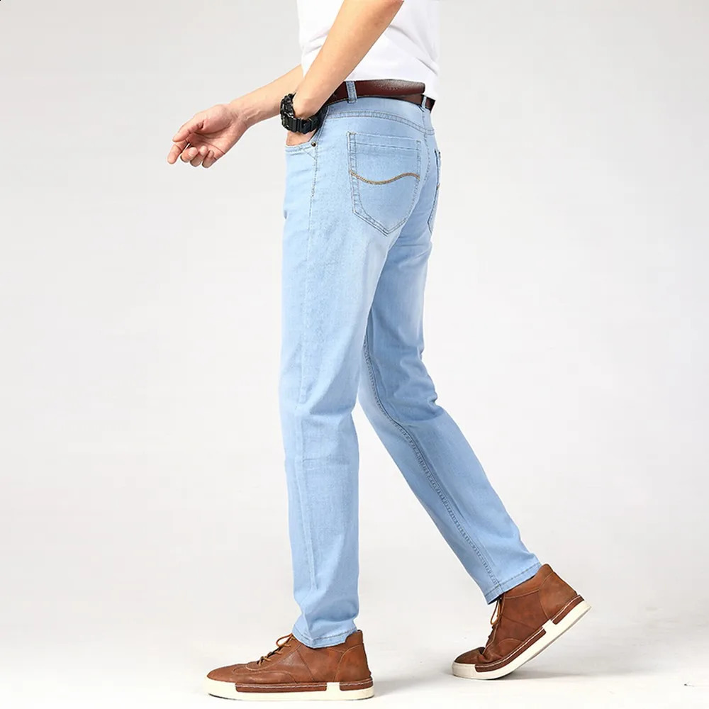 Wthinlee Spring Summer Business Jeans Men Light Blue Casual Straight Stretch Fashion Classic Work Denim Trousers Clothing 250228