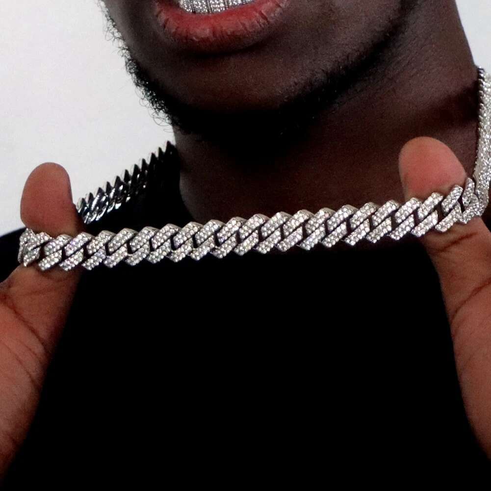 Hip Hop 14MM Prong k Necklace Men Women Iced Out Rhie Paved Rhombus Cuban Chain Necklaces Bracelet Jewelry