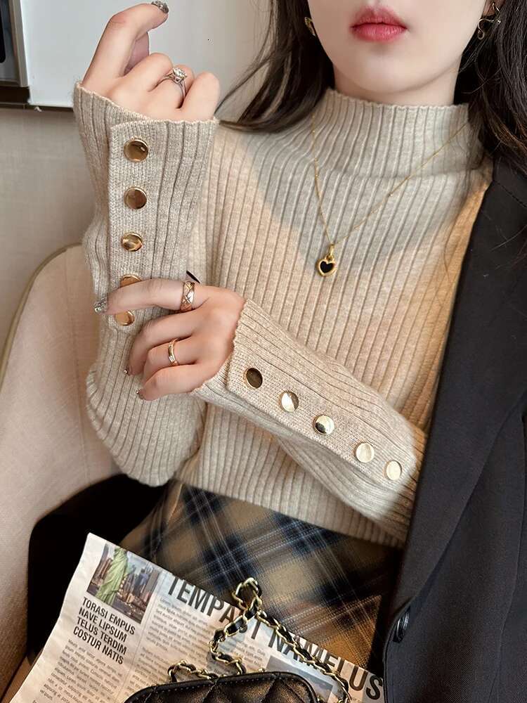 women thick pullovers thic casual autumn winter button o-neck chic sweater female slim knit top soft jumper tops