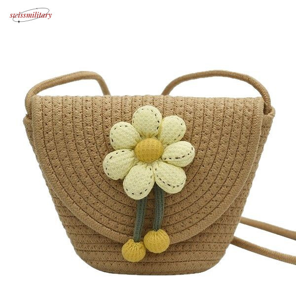 Summer small 2025 new straw bucket beach vacation bag, woven single shoulder crossbody women's bag #swissmilitary