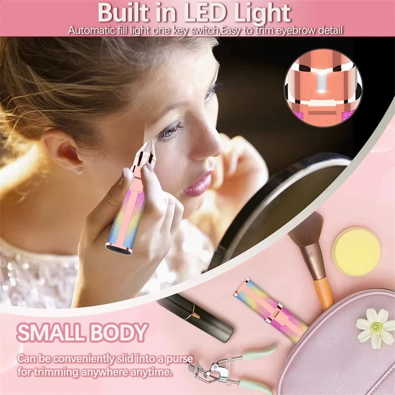 Womens Electric Eyebrow Trimmer Mini Shaver Razors Portable Hair Remover Women Built-in LED Light 250224