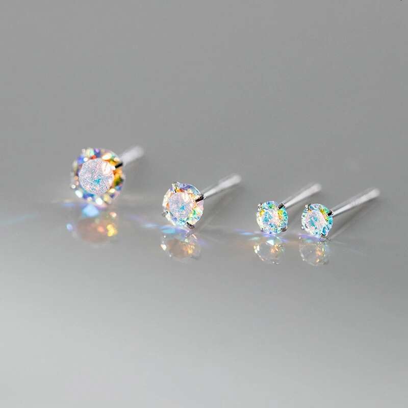 Exquisite Sterg Sier Shiny Mini 3/4/5mm Round Colorful Zircon Stud Earrings Women's Simple Piercing Jewelry