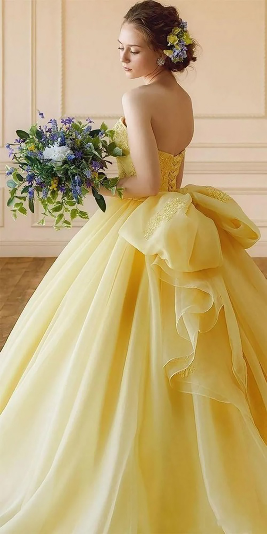 2025 Elegant Gorgeous Yellow Sweetheart Ball Gown Quinceanera Dresses Lace Applique Evening Prom Gowns Big Bow Knot Formal Sweet 15 Party Dress robes 