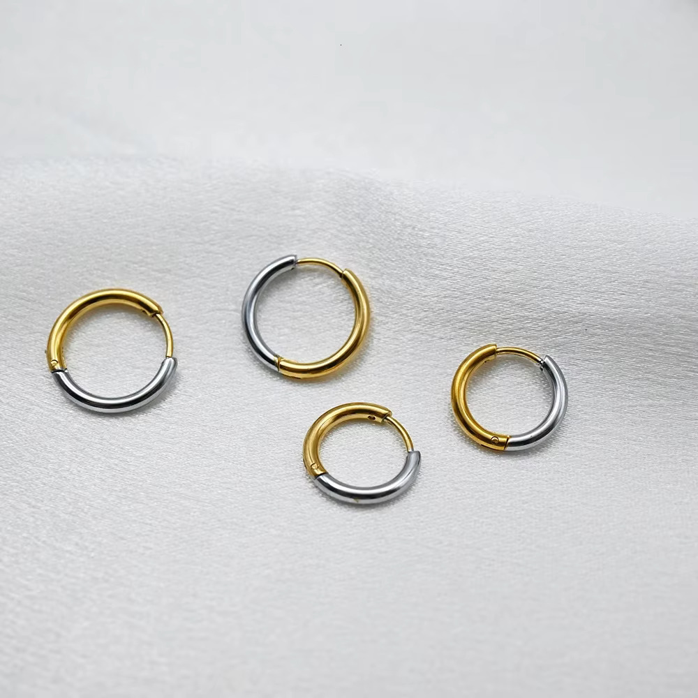 Simple Chunky Hoop Earring for Women Non Fade Minimalist Gold Plating Two Colors Stainless Steel Jewelry Earrings