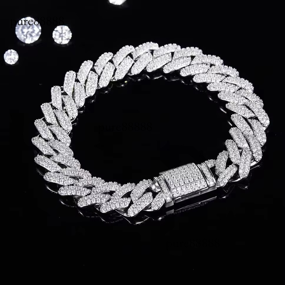 Qian Jian 10mm VVS Moissanite sterg sier Cuban chain unisex hip-hop anniversary bracelet