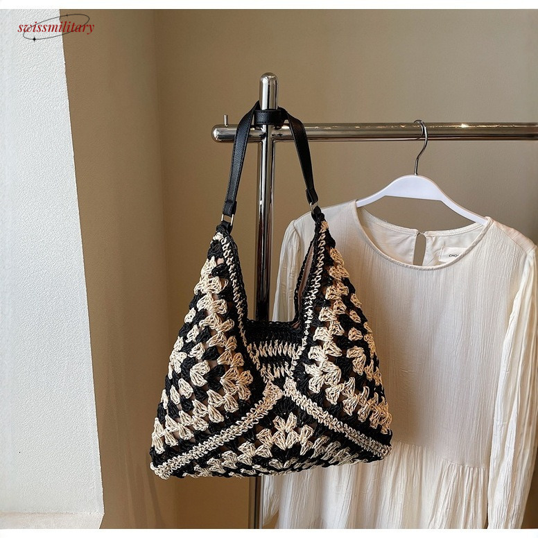 2025 Large Capacity for Women Summer Seaside Vacation Straw Woven Versatile Commuter Single Shoulder Tote Bag #swissmilitary