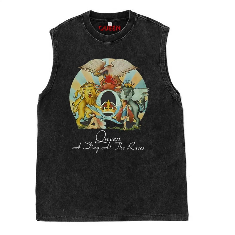 Street Ride Tank Top Summer Queen Band Rock Music Punk Street Old Washed Vintage Batik Sleeveless Tank Top T-Shirt 250225