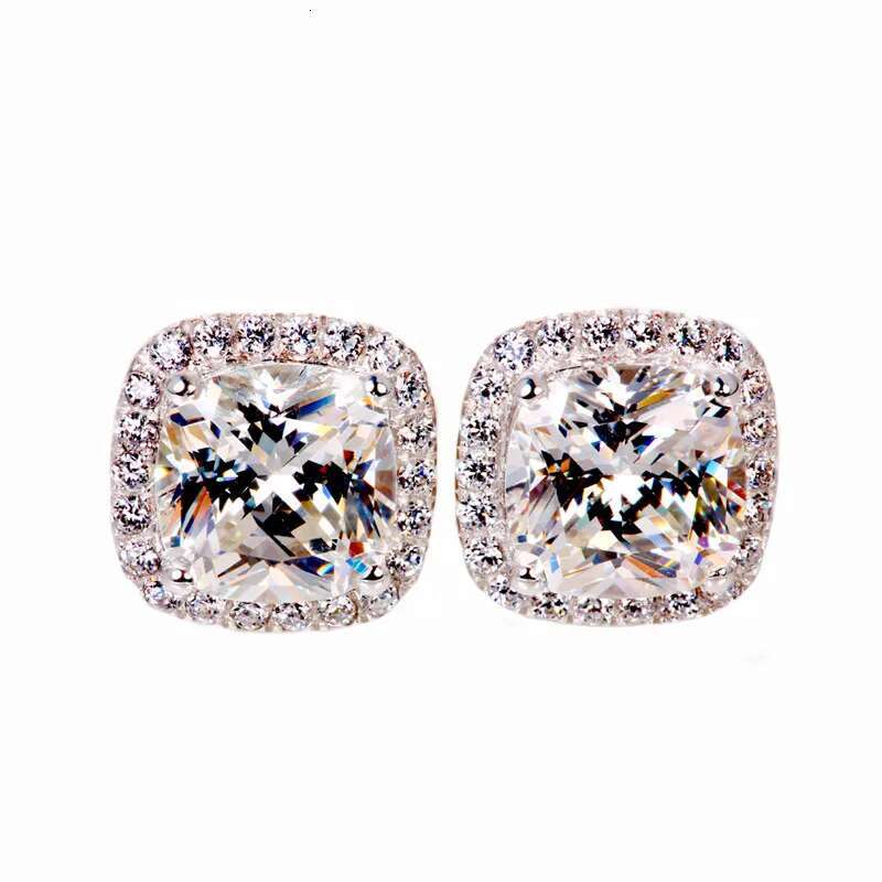 Female Crystal Zircon Stone Fashion Sier Color Yellow Double Stud Earrings For Women