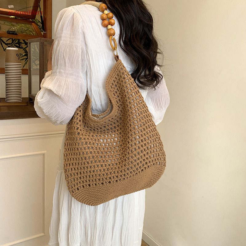 New Chinese woven for women in summer 2025, one shoulder vacation beach bag, artistic hollow tote bag #swissmilitary