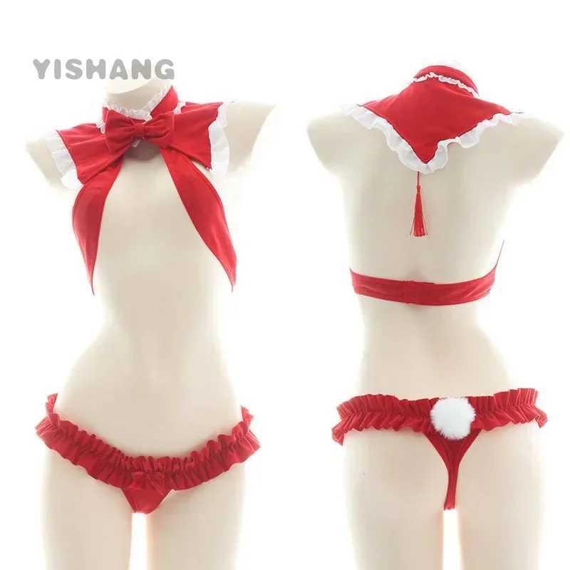 Sexy Red Santa Christmas Lingerie costume Cute hollow out bimini Bownot Underwear Pajamas Christmas Lingerie Cosplay Bra SetXJ250301