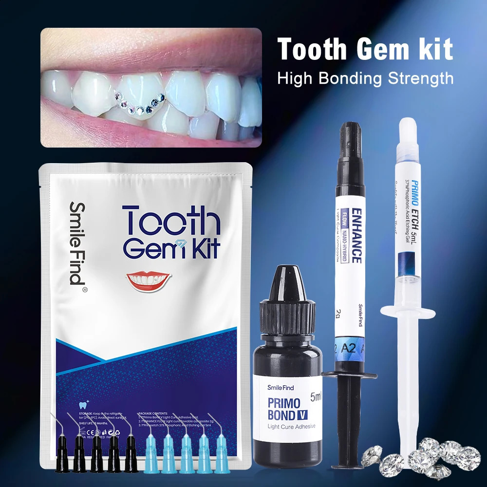 Diy Tooth Gem Kit With Curing Light And Glue Crystals Teethjewelry Starter Kit Tiktok Diamonds Gems Kit Orthodontics Product 250228