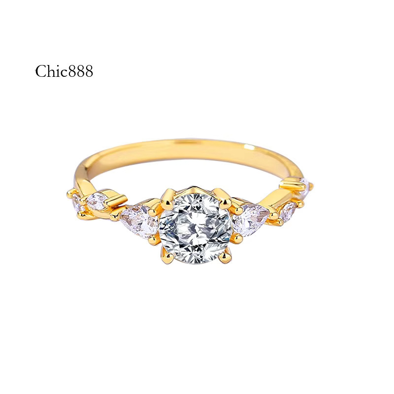 Plated Classic Round Four-claw Ring for Female Sterg Sier High-grade 1carat Moissanite Dia Brand Jewelry