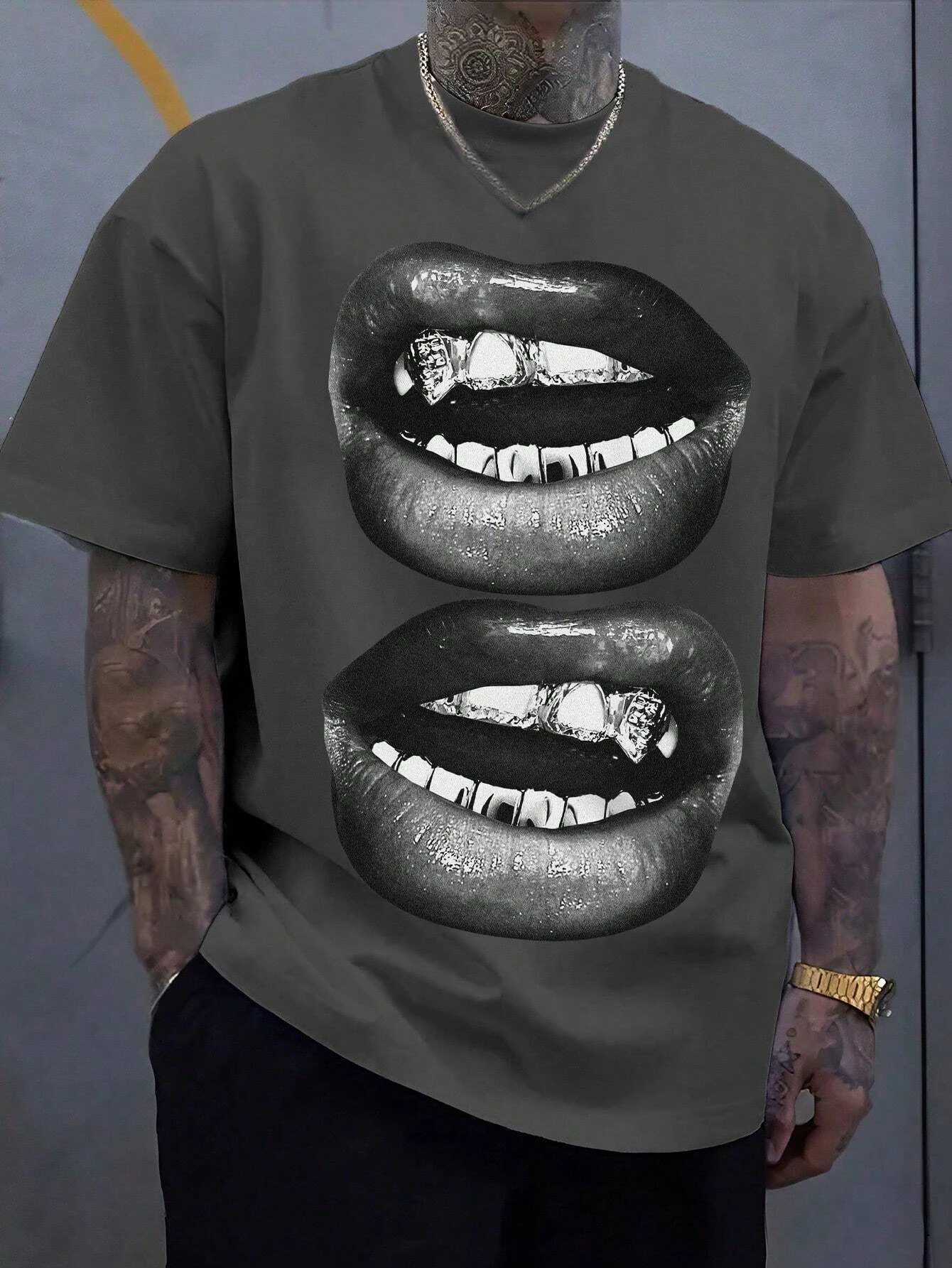 Big Mouth Women Men Unisex Cotton T-shirt Luxury Brand Fashion Big Size Top Casual Short Sleeve Hip Hop Classic Print Tee 4XLT250307