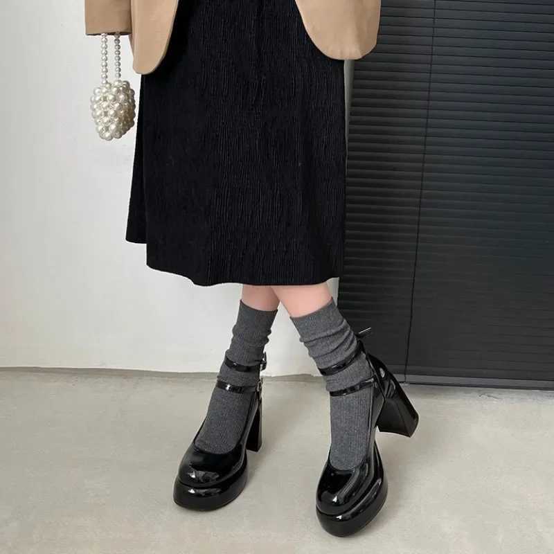 2024High H Wens Spring Autumn Pumps Shoes Red Black Thick Sold Jane Ankle Buckle 9cm Chunky Y250301