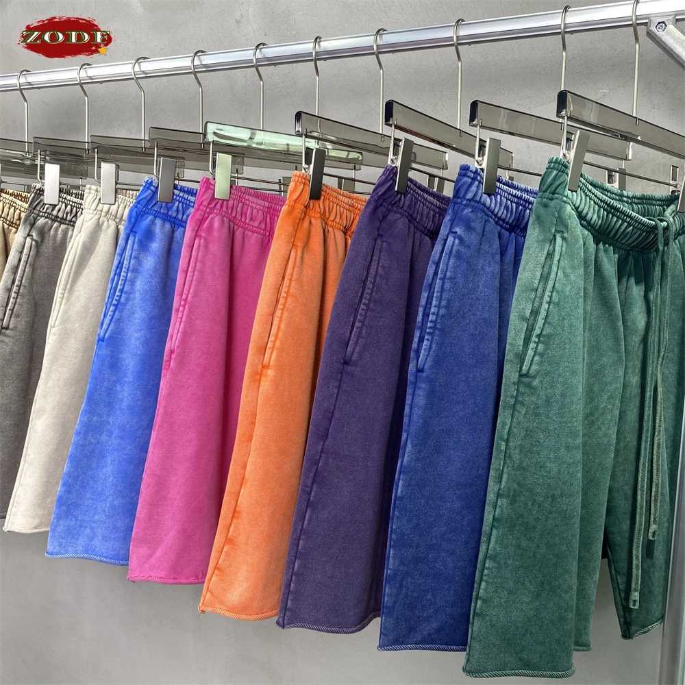 ZODF Vintage Men Summer Batik Washed Cotton Shorts Unisex High Street Distressed Loose 420gsm Short Pants Brand Clothes HY0817 J250515