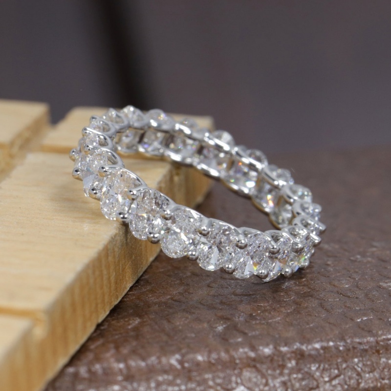 18K White Solid Gold 5.2*3.6mm Oval Cut Full Prong Set Luxuery Stackable Ring For Women Lab Grown Diamond VCD HPHT Women Gold Ring