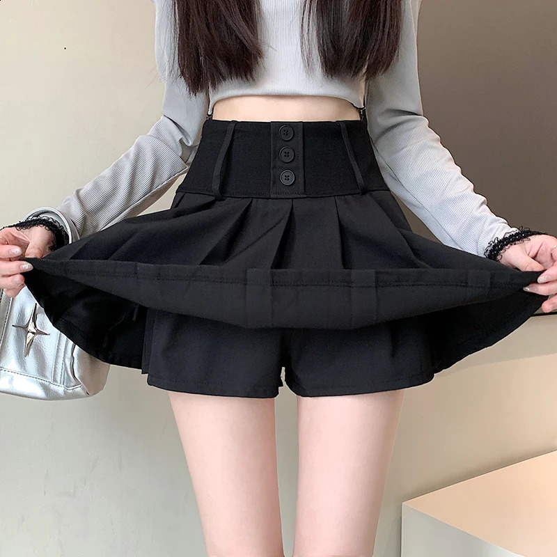 Preppy Style Button Mini Skirt Women 2025 Spring Summer Kawaii Anti-slip Pleated Skirt Female Y2k High-waisted A-line Skirt 250224