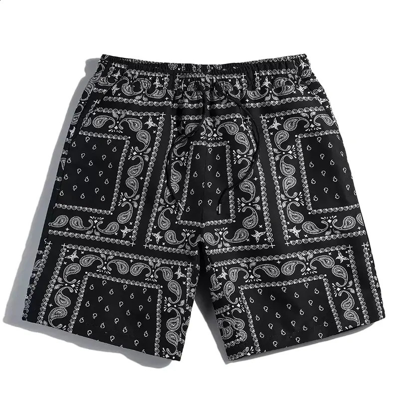 Mens Casual Beach Shorts Breathable Quick Dry Vintage Personality Printed Bermuda Hip Hop High Street Streetwear 250225