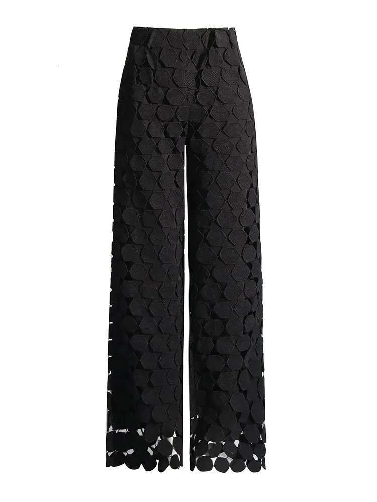 Solid Designer Wide Leg Pants For Women High Waist Hollow Out Loose Casual Dot Trousers Female Fashion Clothes New