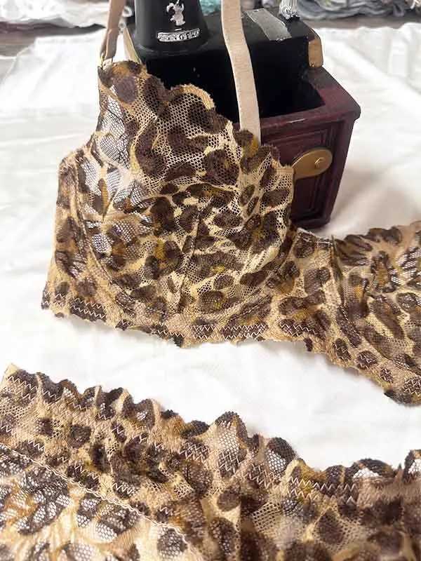 Sexy Bra Set Deep V Leopard Print Ultra in Lace Underwear Female Big Breasts Show Small Lingerie PantsXJ250301