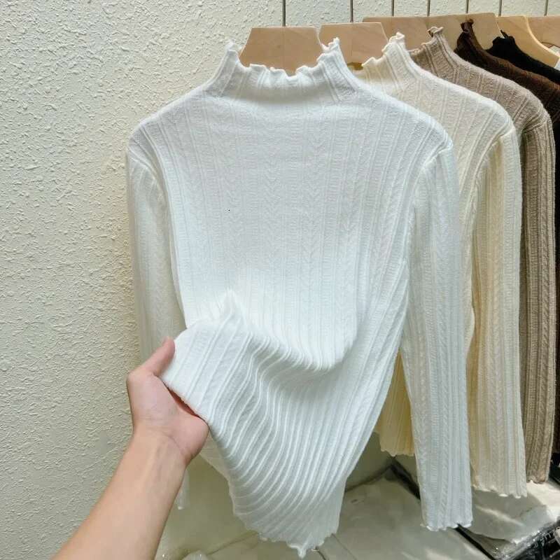 Autumn Winter Chic Ruched Sweaters Women Fashion Turtleneck Pullover Slim Long Sleeve Knitted Jumpers Soft Warm Pull Femme Top