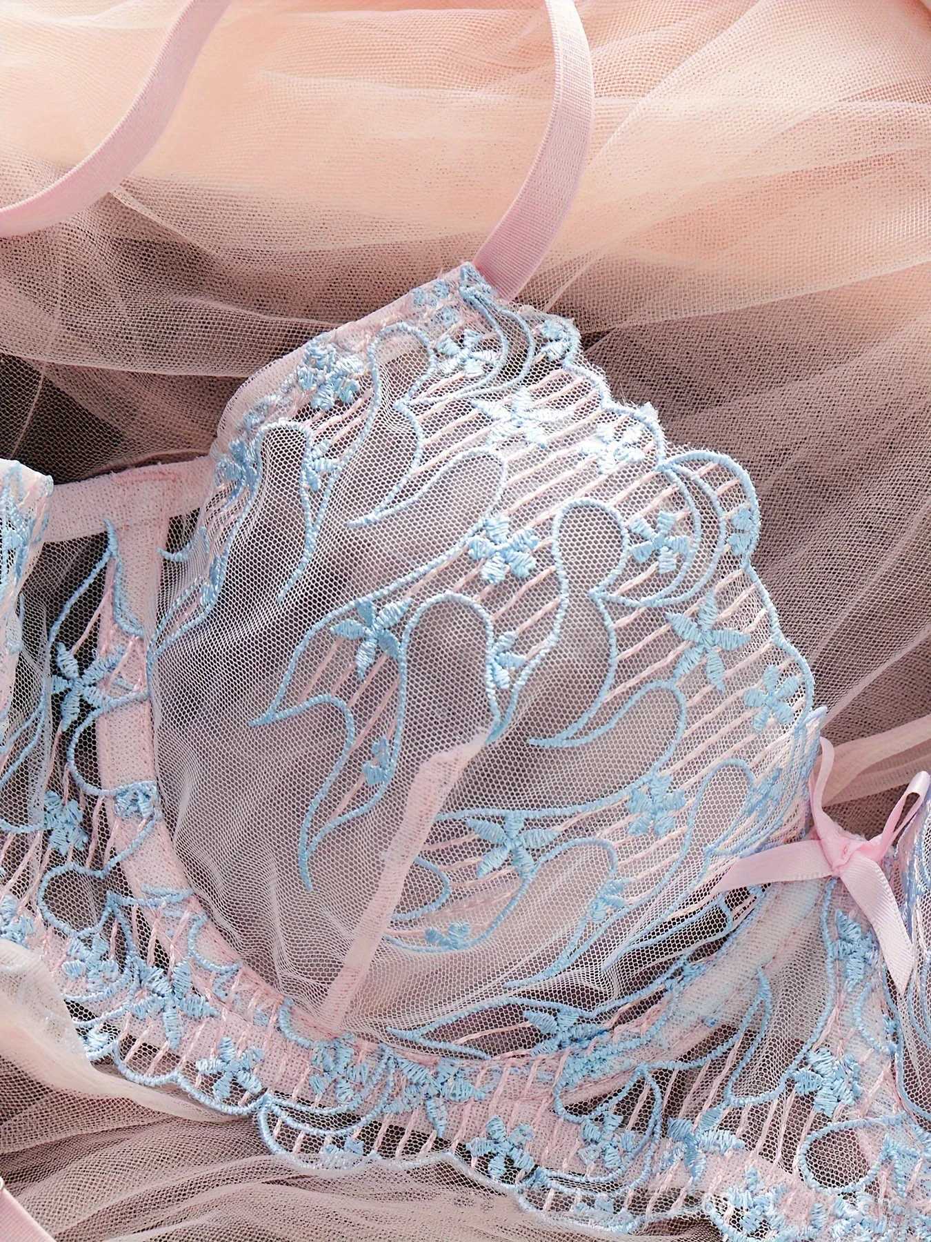 Ellolace Fairy Lingerie Ultra Sexy Transparent Bra Lace Daring Lingerie Woman Floral Embroidery Beautiful Intimate Quick SetXJ250301