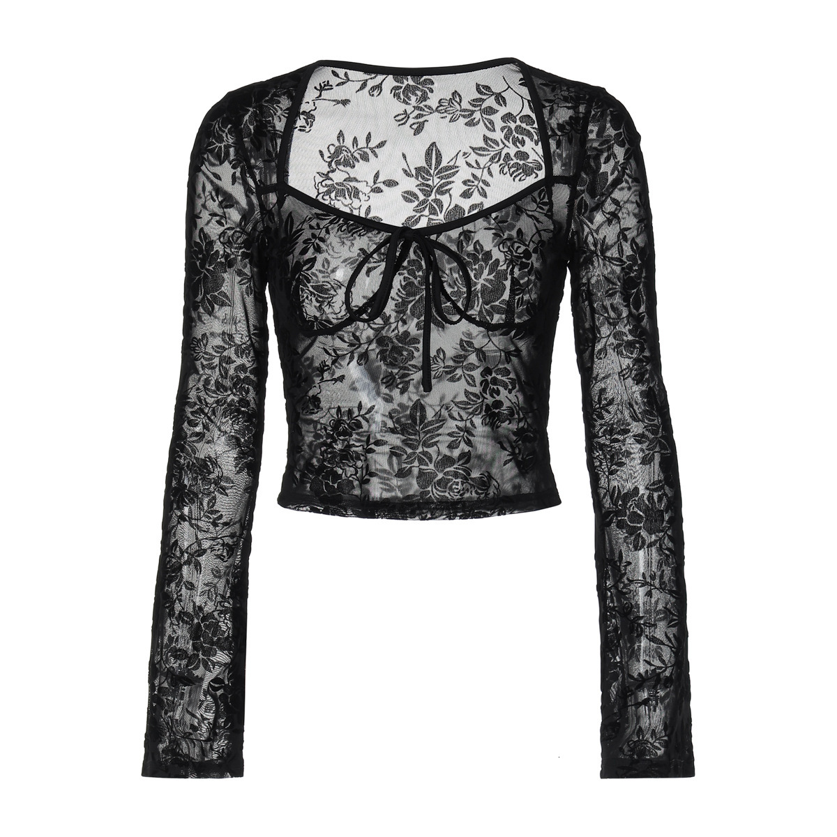 Women's Clothing New Summer New Product Fashionable And Sexy See Through Mesh Slim Fit Long Sleeved T-Shirt Top