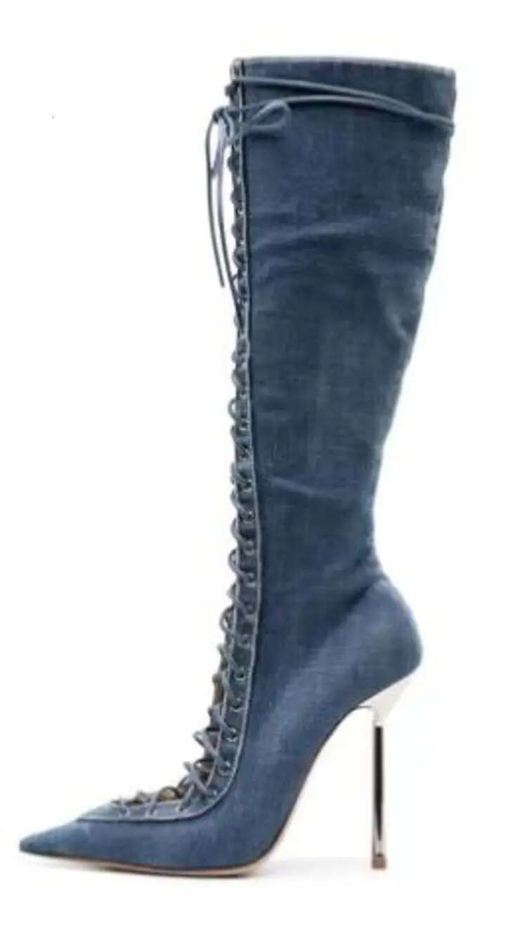 Spring/Summer New Lace Up Short Cool Side Zipper Banquet Slimming High Heels Sexy Knee Length Women's Boots