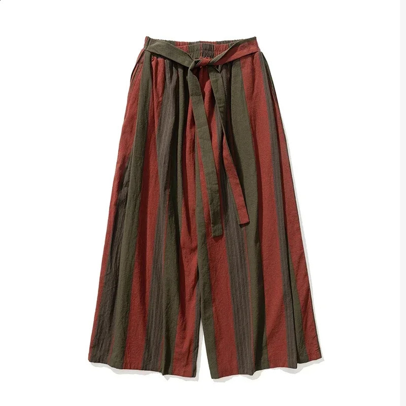 Pants Men Striped Wide Leg Cotton Linen Wide-Leg Pants Men Retro Chinese Style Male Casual s Nepal Robe Joggers Trousers 250228