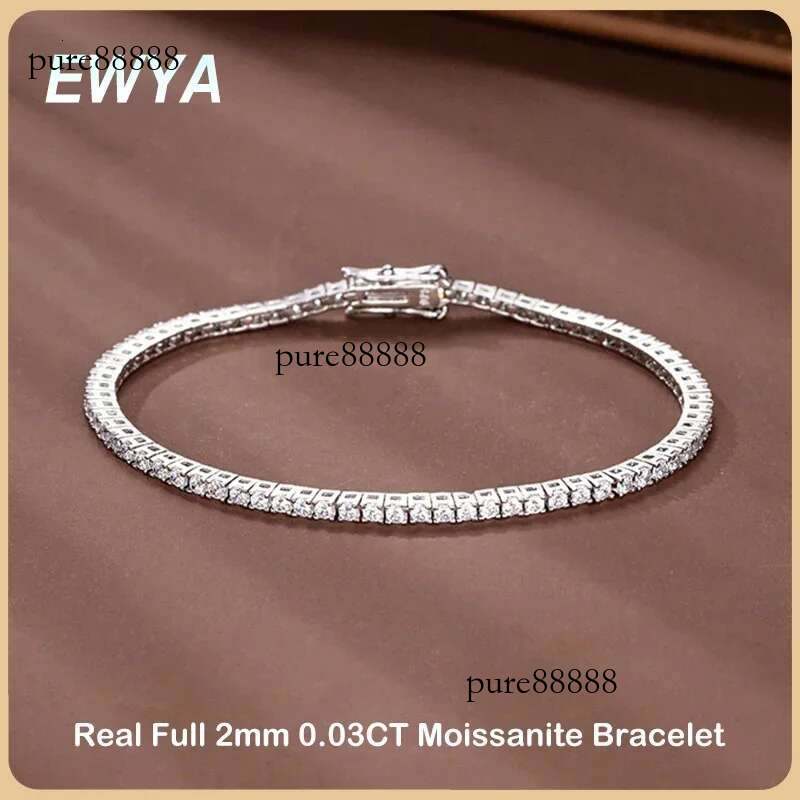EWYA New In Real D Color Full 2mm 0.03CT Moissanite Tennis Bracelet For Women S Sier Plated Dia k Bracelets Gift