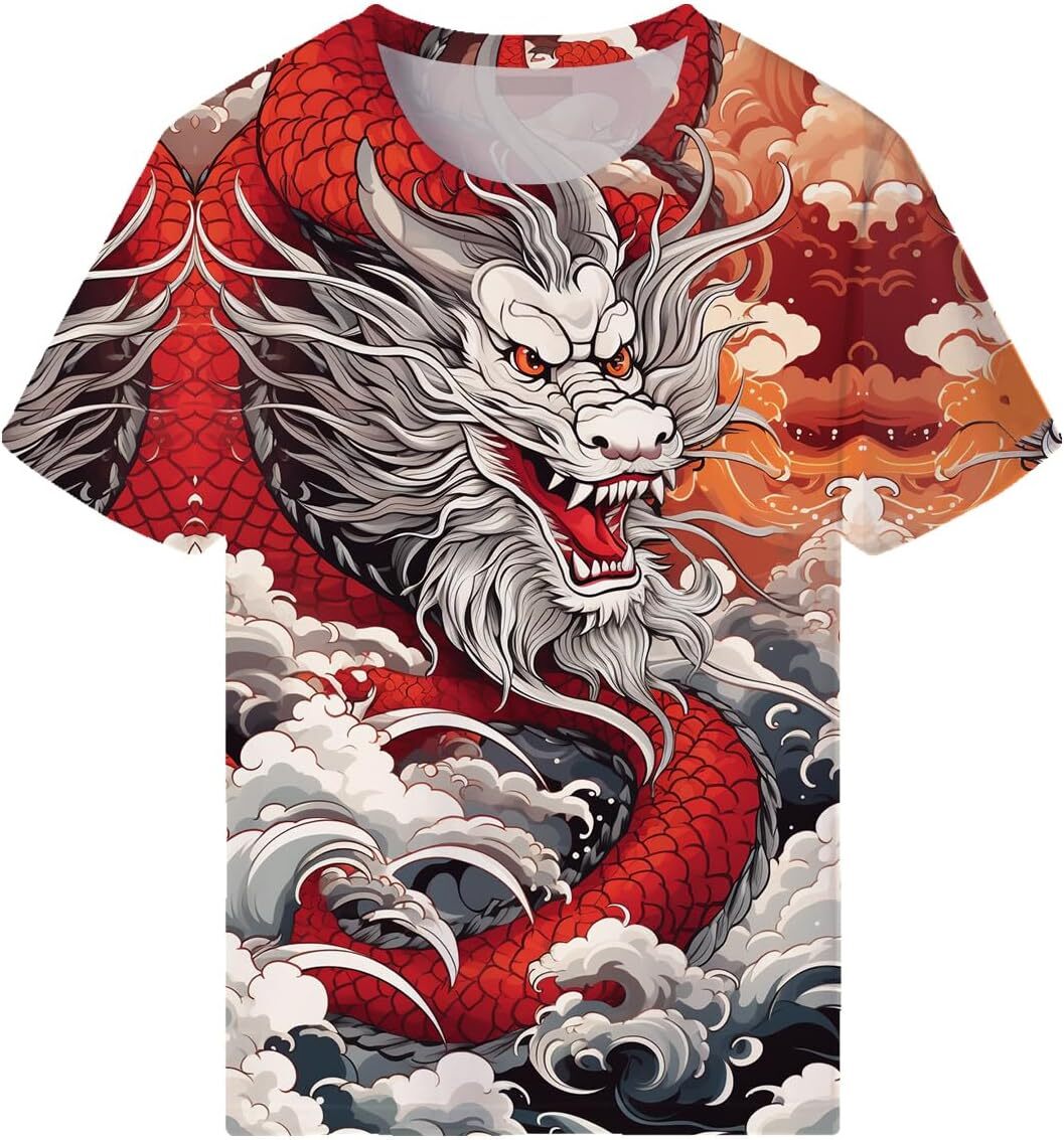Mens T shirt Men's Dragon Shirt 3D Fantasy Animal Themed T-Shirt Vintage Funny Short Sleeve Tees Tops tee Casual tops summer clothes Divine Drago